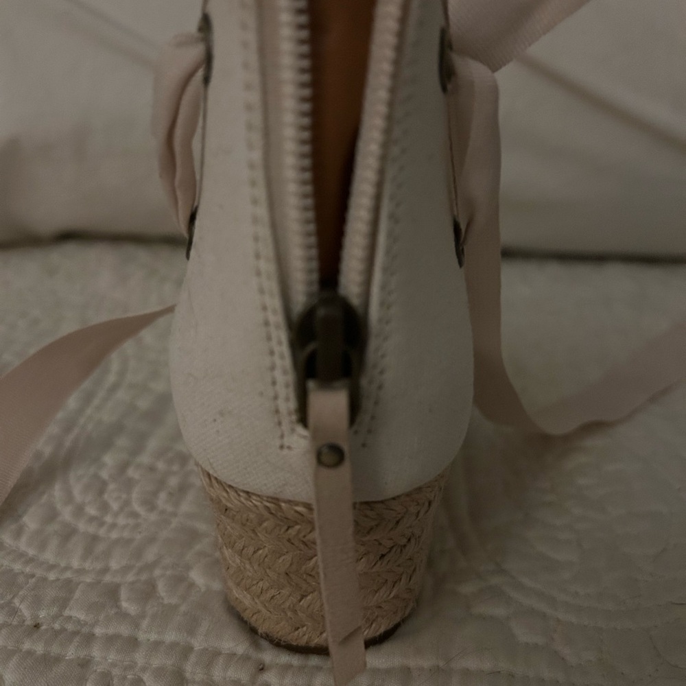 UGG Cream Espadrille Wedge Shoes with Ankle Wrap - Picture 4 of 6